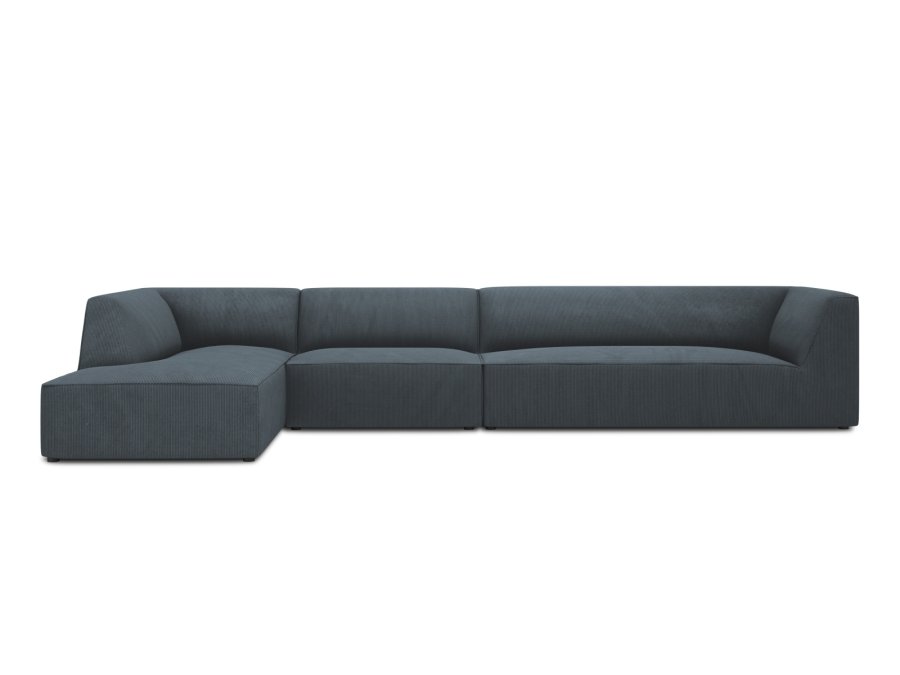 MICADONI Ruby Modul hjrnesofa, venstre, 5 seter - bl kordflyel og sort plast