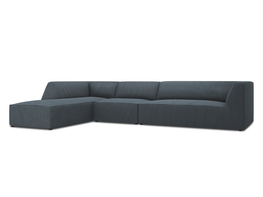 MICADONI Ruby Modul hjrnesofa, venstre, 5 seter - bl kordflyel og sort plast