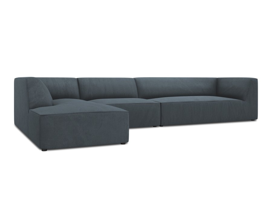 MICADONI Ruby Modul hjrnesofa, venstre, 5 seter - bl kordflyel og sort plast