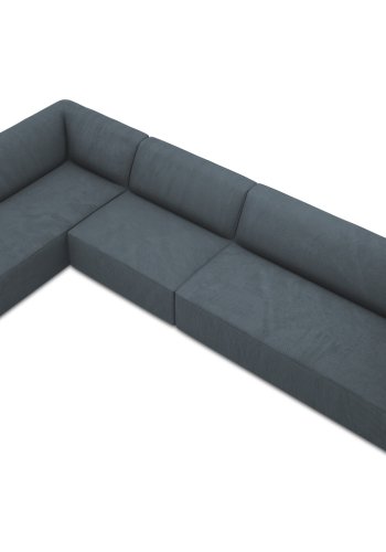 MICADONI Ruby Modul hjrnesofa, venstre, 5 seter - bl kordflyel og sort plast