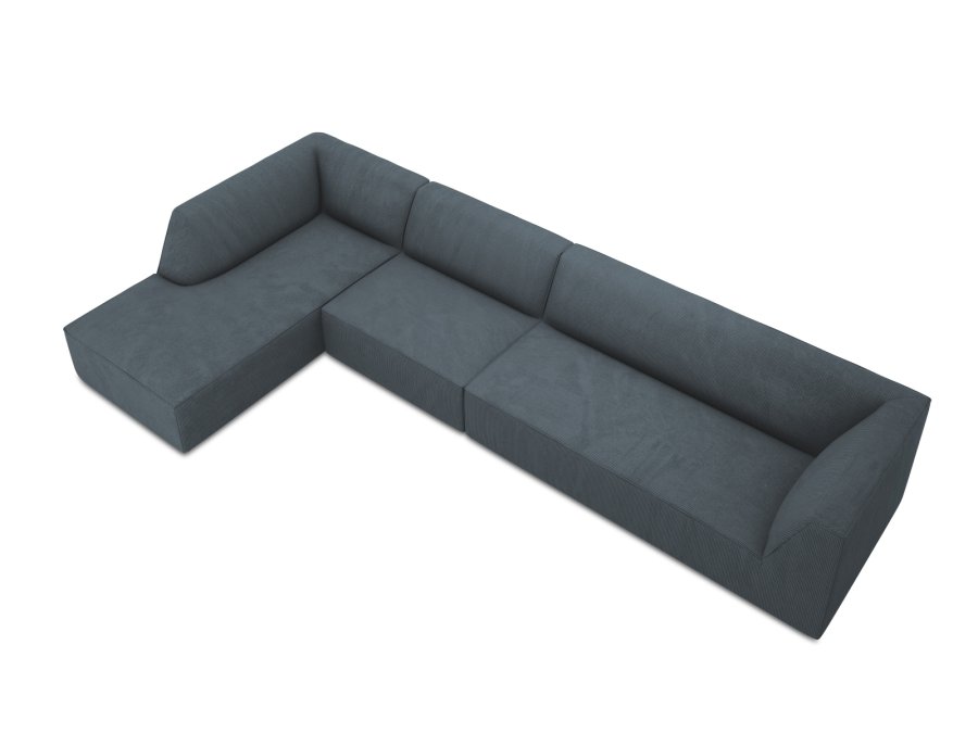 MICADONI Ruby Modul hjrnesofa, venstre, 5 seter - bl kordflyel og sort plast