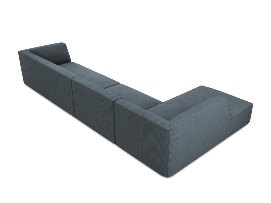 MICADONI Ruby Modul hjrnesofa, venstre, 5 seter - bl kordflyel og sort plast
