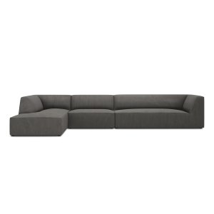 MICADONI Ruby Modul hjrnesofa, venstre, 5 sder - antracitgr corduroy fljl og sort plast