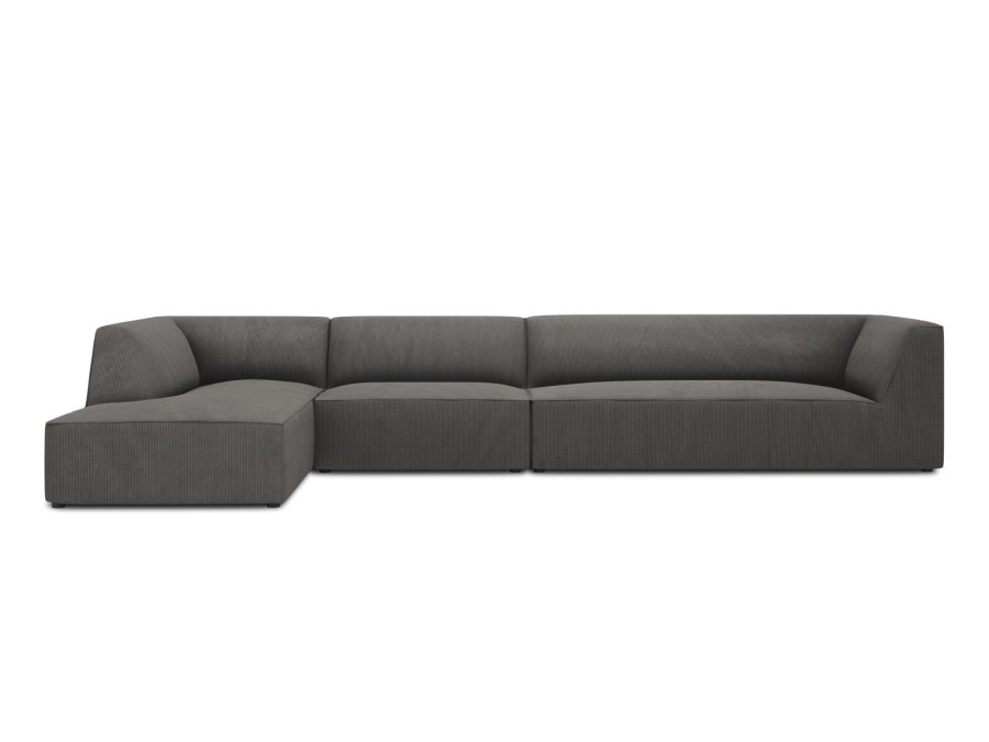 MICADONI Ruby Modul hjrnesofa, venstre, 5 seter - antrasittgr kordflyel og svart plast