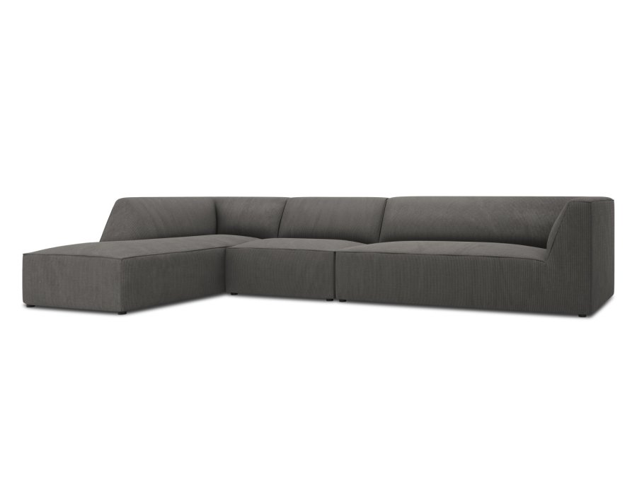 MICADONI Ruby Modul hjrnesofa, venstre, 5 seter - antrasittgr kordflyel og svart plast