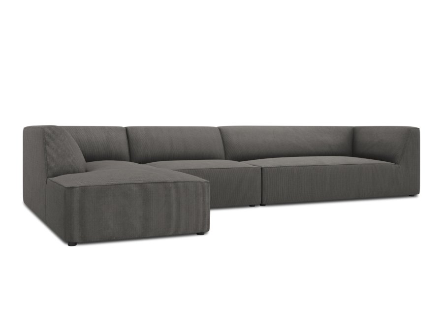 MICADONI Ruby Modul hjrnesofa, venstre, 5 seter - antrasittgr kordflyel og svart plast