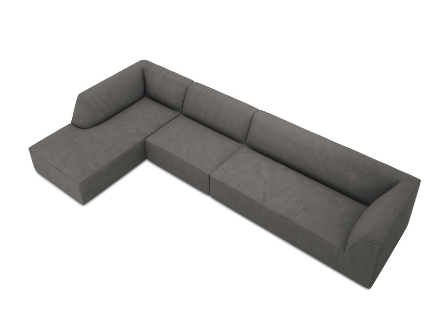 MICADONI Ruby Modul hjrnesofa, venstre, 5 seter - antrasittgr kordflyel og svart plast