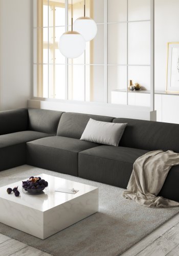 MICADONI Ruby Modul hjrnesofa, venstre, 5 seter - antrasittgr kordflyel og svart plast