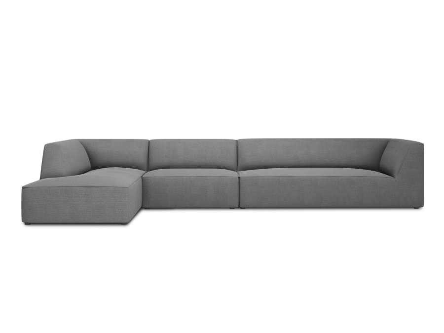 MICADONI Ruby Modul hjrnesofa, venstre, 5 seter - grtt stoff og sort plast