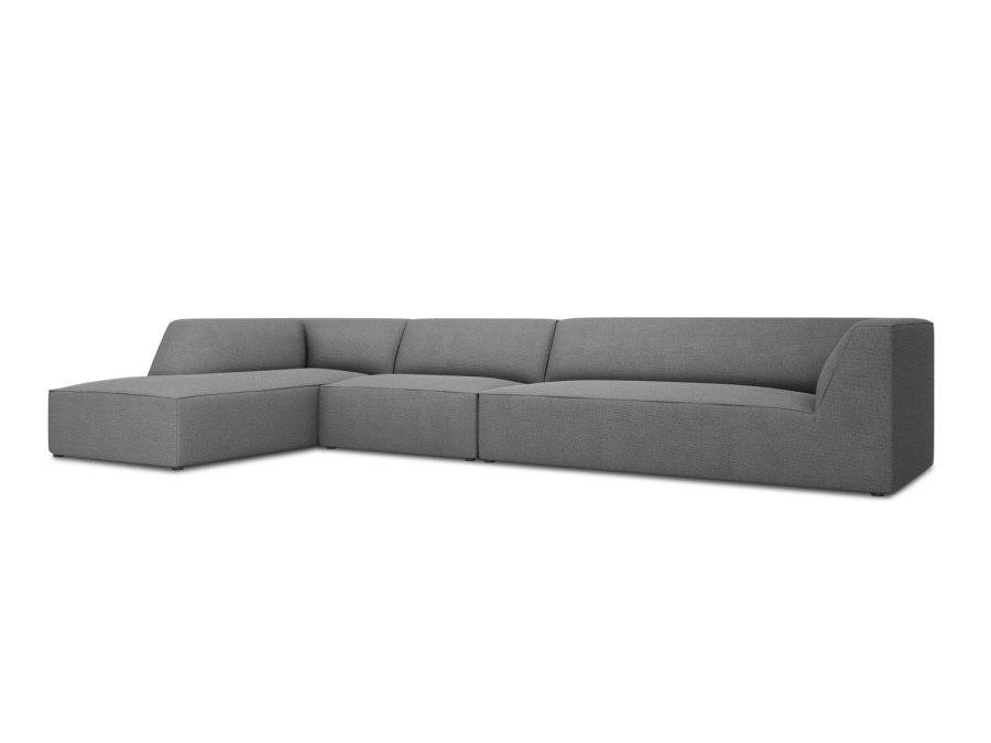 MICADONI Ruby Modul hjrnesofa, venstre, 5 seter - grtt stoff og sort plast