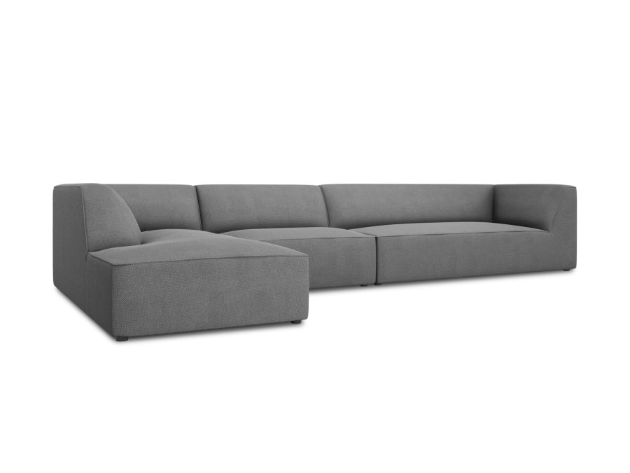MICADONI Ruby Modul hjrnesofa, venstre, 5 seter - grtt stoff og sort plast
