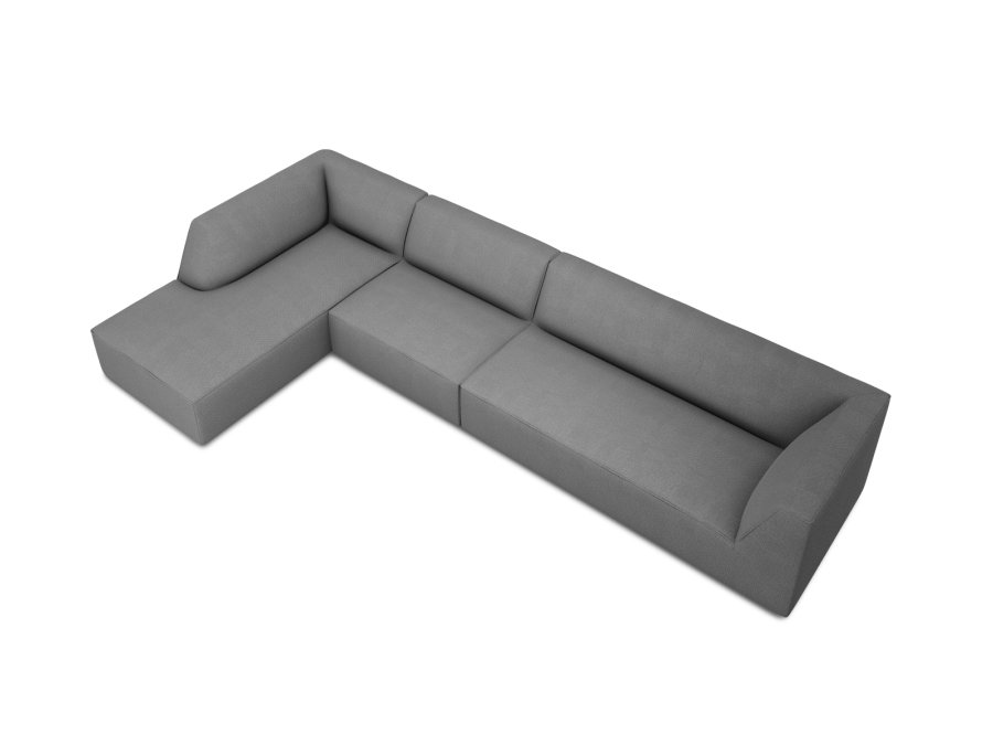 MICADONI Ruby Modul hjrnesofa, venstre, 5 seter - grtt stoff og sort plast