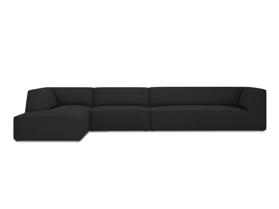 MICADONI Ruby Modulares Ecksofa, links, 5 Sitze - schwarzer Stoff und schwarzer Kunststoff