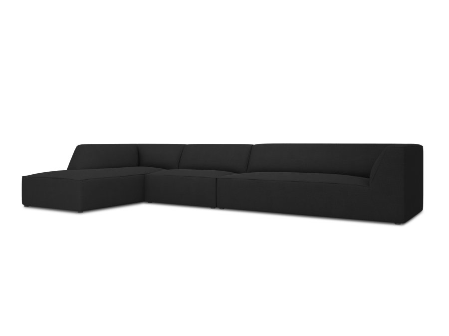 MICADONI Ruby Modulares Ecksofa, links, 5 Sitze - schwarzer Stoff und schwarzer Kunststoff