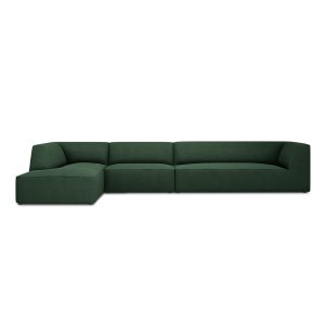 MICADONI Ruby Modul hjrnesofa, venstre, 5 sder - grn stof og sort plast