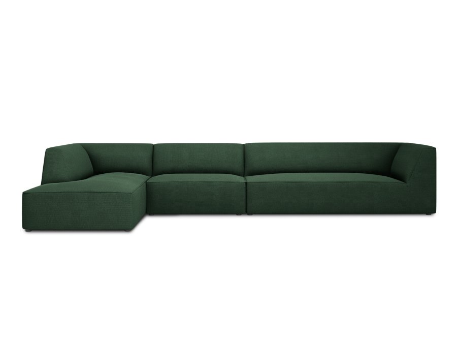 MICADONI Ruby Modul hjrnesofa, venstre, 5 seter - grnt stoff og sort plast