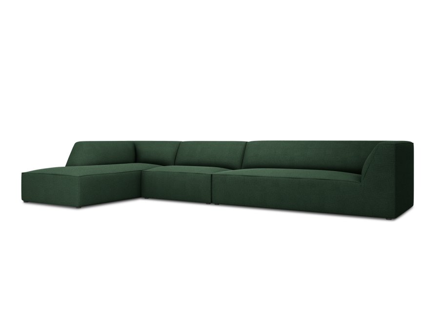 MICADONI Ruby Modul hjrnesofa, venstre, 5 seter - grnt stoff og sort plast