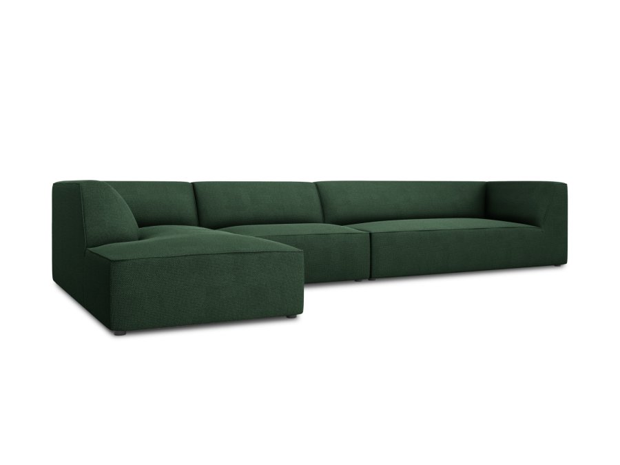 MICADONI Ruby Modul hjrnesofa, venstre, 5 seter - grnt stoff og sort plast