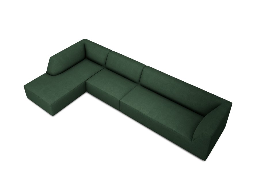 MICADONI Ruby Modul hjrnesofa, venstre, 5 seter - grnt stoff og sort plast