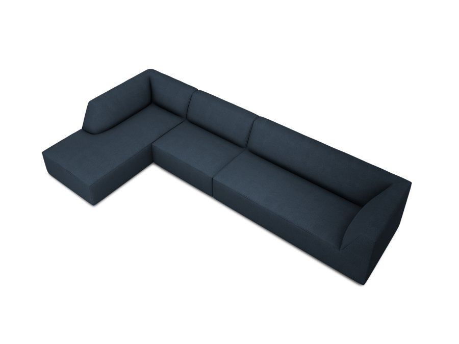 MICADONI Ruby Modul hjrnesofa, venstre, 5 seter - bltt stoff og sort plast