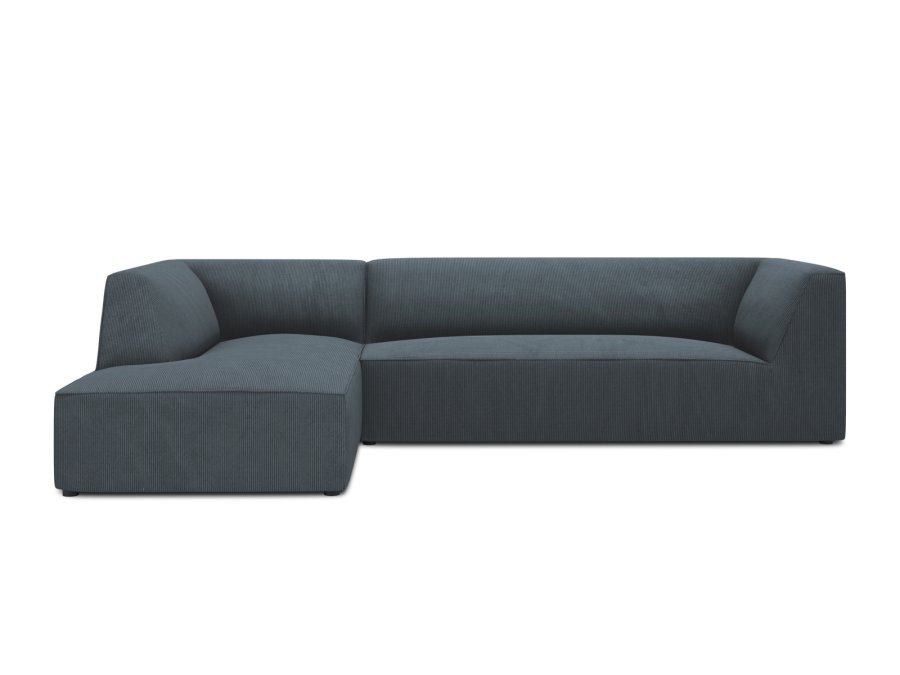MICADONI Ruby Modul Ecksofa, links, 4 Sitze – blauer Cordsamt und schwarzer Kunststoff