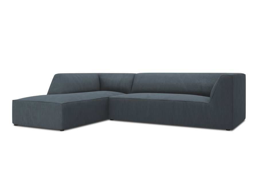 MICADONI Ruby Modul Ecksofa, links, 4 Sitze – blauer Cordsamt und schwarzer Kunststoff