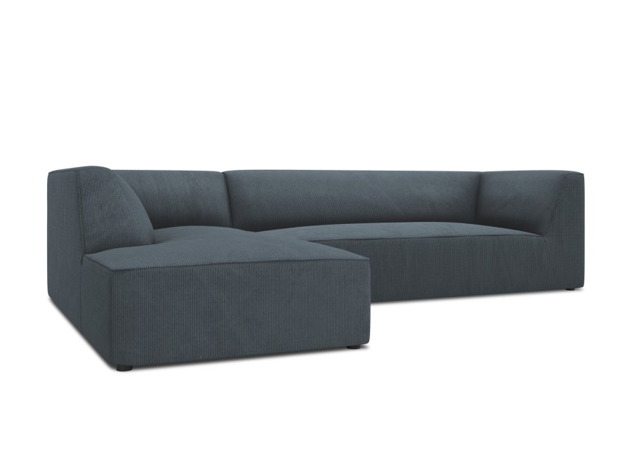 MICADONI Ruby Modul Ecksofa, links, 4 Sitze – blauer Cordsamt und schwarzer Kunststoff