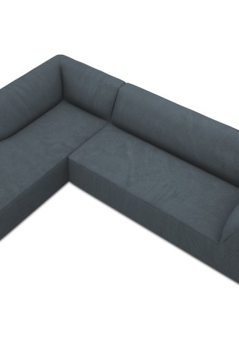MICADONI Ruby Modul Ecksofa, links, 4 Sitze – blauer Cordsamt und schwarzer Kunststoff