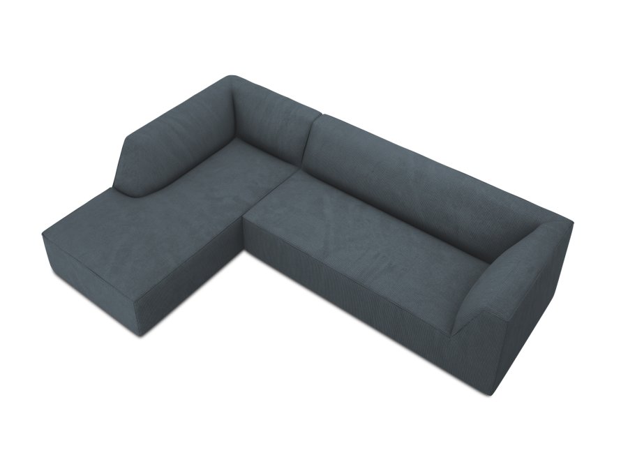 MICADONI Ruby Modul Ecksofa, links, 4 Sitze – blauer Cordsamt und schwarzer Kunststoff