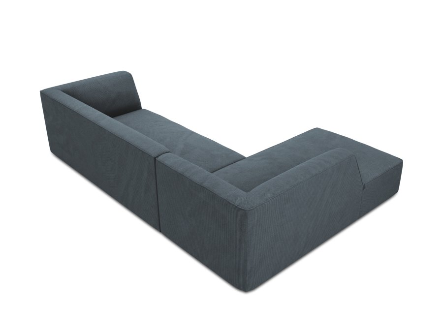 MICADONI Ruby Modul Ecksofa, links, 4 Sitze – blauer Cordsamt und schwarzer Kunststoff