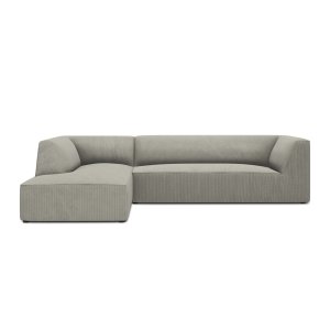 MICADONI Ruby Modul hjrnesofa, venstre, 4 sder - gr corduroy fljl og sort plast