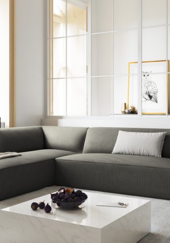 MICADONI Ruby Modul hjrnesofa, venstre, 4 seter - gr cordflyel og svart plast