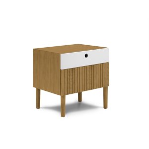 MICADONI Noa sengebord, m. 2 skuffer - hvid/natur tr og natur eg (45x37x51)