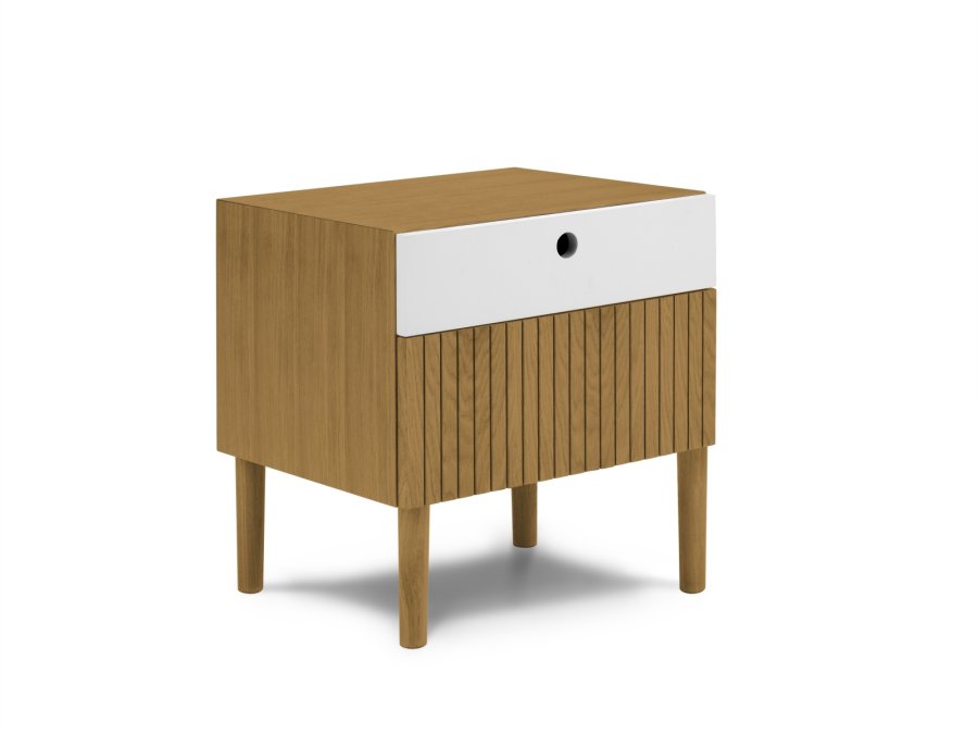 MICADONI Noa nattbord, m. 2 skuffer - hvit/naturlig tre og naturlig eik (45x37x51)