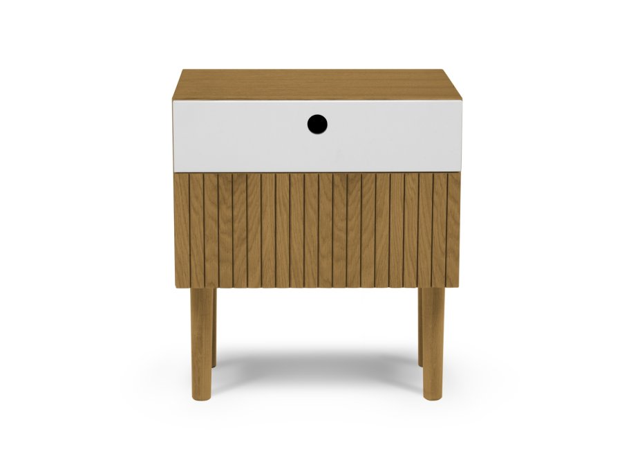 MICADONI Noa nattbord, m. 2 skuffer - hvit/naturlig tre og naturlig eik (45x37x51)