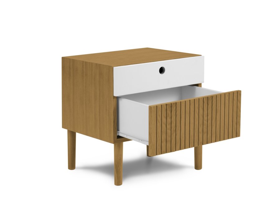 MICADONI Noa nattbord, m. 2 skuffer - hvit/naturlig tre og naturlig eik (45x37x51)