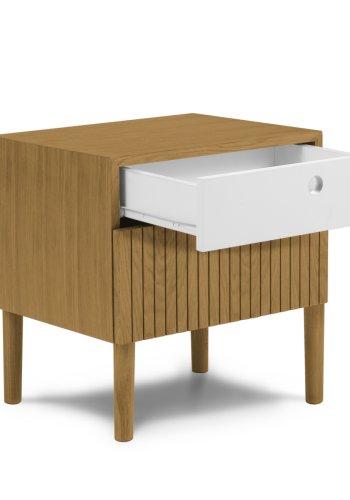 MICADONI Noa nattbord, m. 2 skuffer - hvit/naturlig tre og naturlig eik (45x37x51)