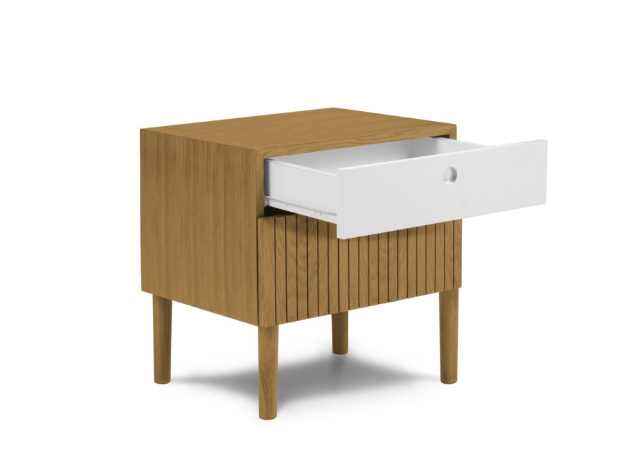 MICADONI Noa nattbord, m. 2 skuffer - hvit/naturlig tre og naturlig eik (45x37x51)
