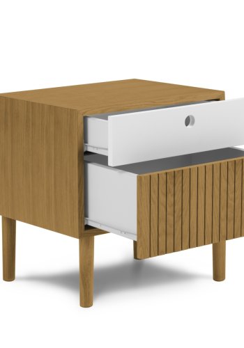 MICADONI Noa nattbord, m. 2 skuffer - hvit/naturlig tre og naturlig eik (45x37x51)