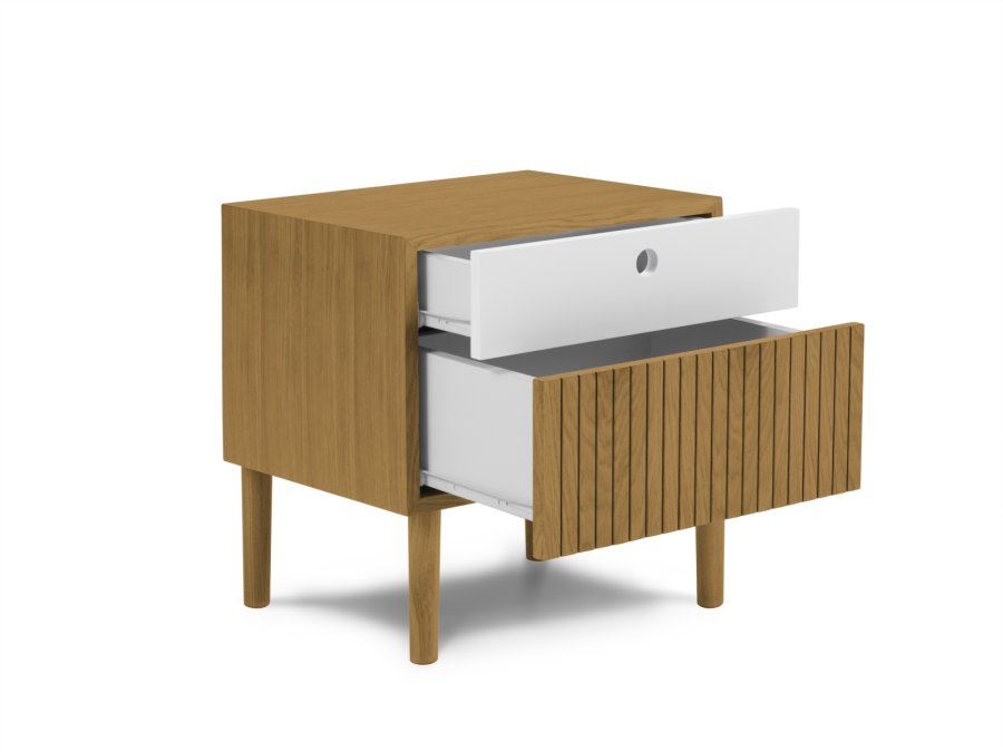 MICADONI Noa nattbord, m. 2 skuffer - hvit/naturlig tre og naturlig eik (45x37x51)
