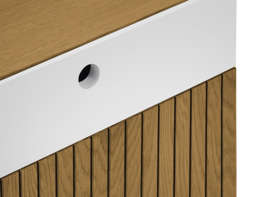 MICADONI Noa nattbord, m. 2 skuffer - hvit/naturlig tre og naturlig eik (45x37x51)