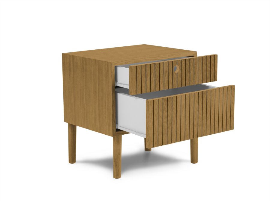 MICADONI Noa nattbord, m. 2 skuffer - naturlig tre og naturlig eik (45x37x51)