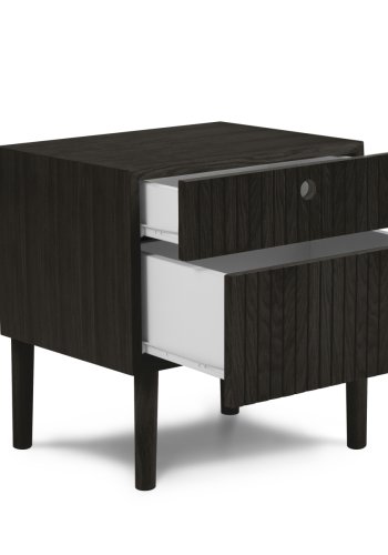 MICADONI Noa nattbord, m. 2 skuffer - svart tre og svart eik (45x37x51)