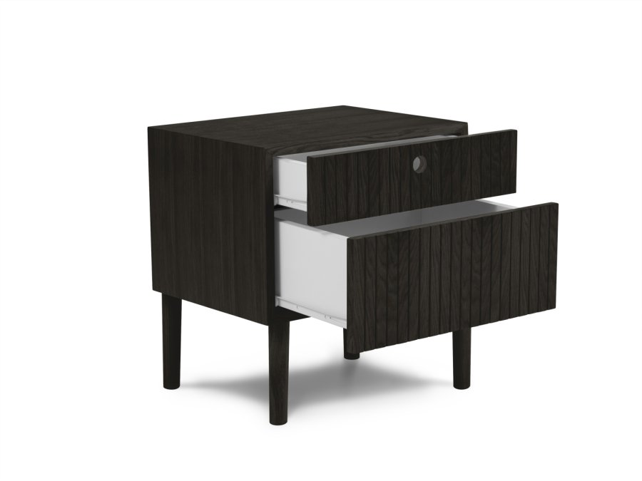 MICADONI Noa nattbord, m. 2 skuffer - svart tre og svart eik (45x37x51)