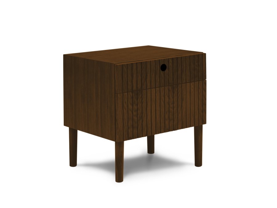 MICADONI Noa nattbord, m. 2 skuffer - brunt tre og brun eik (45x37x51)