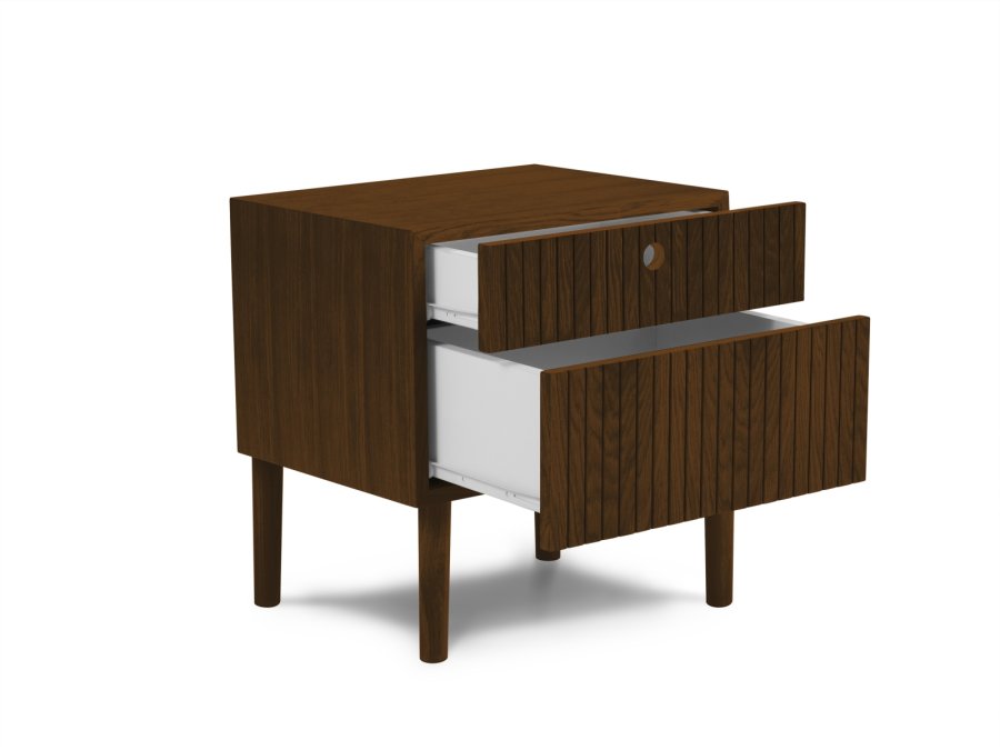 MICADONI Noa nattbord, m. 2 skuffer - brunt tre og brun eik (45x37x51)