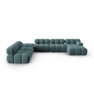 MICADONI Bellis Modular Panoramic hjrnesofa, venstre, 7 sder - bl fljl og sort plastik