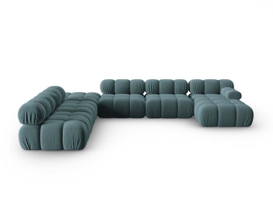 MICADONI Bellis Modular Panoramic hjrnesofa, venstre, 7 seter - bl flyel og sort plast