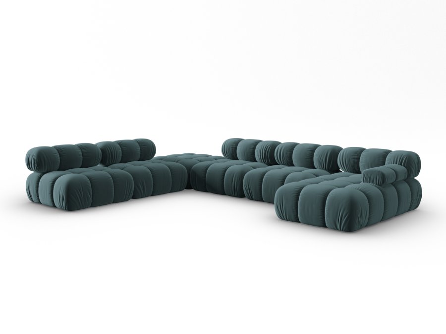 MICADONI Bellis Modular Panoramic hjrnesofa, venstre, 7 seter - bl flyel og sort plast