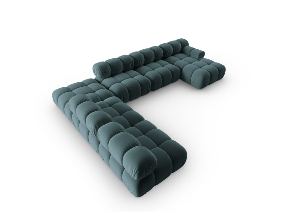 MICADONI Bellis Modular Panoramic hjrnesofa, venstre, 7 seter - bl flyel og sort plast